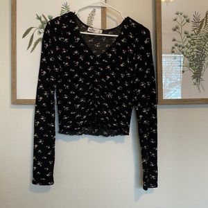 Tie front flower print long sleeve